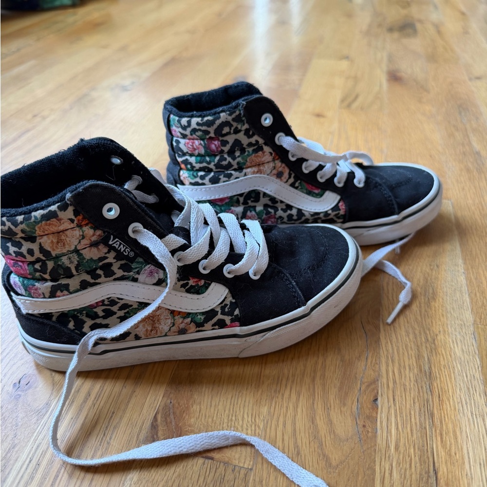 Vans Black High-Top Sneakers with Floral Leopard Panels